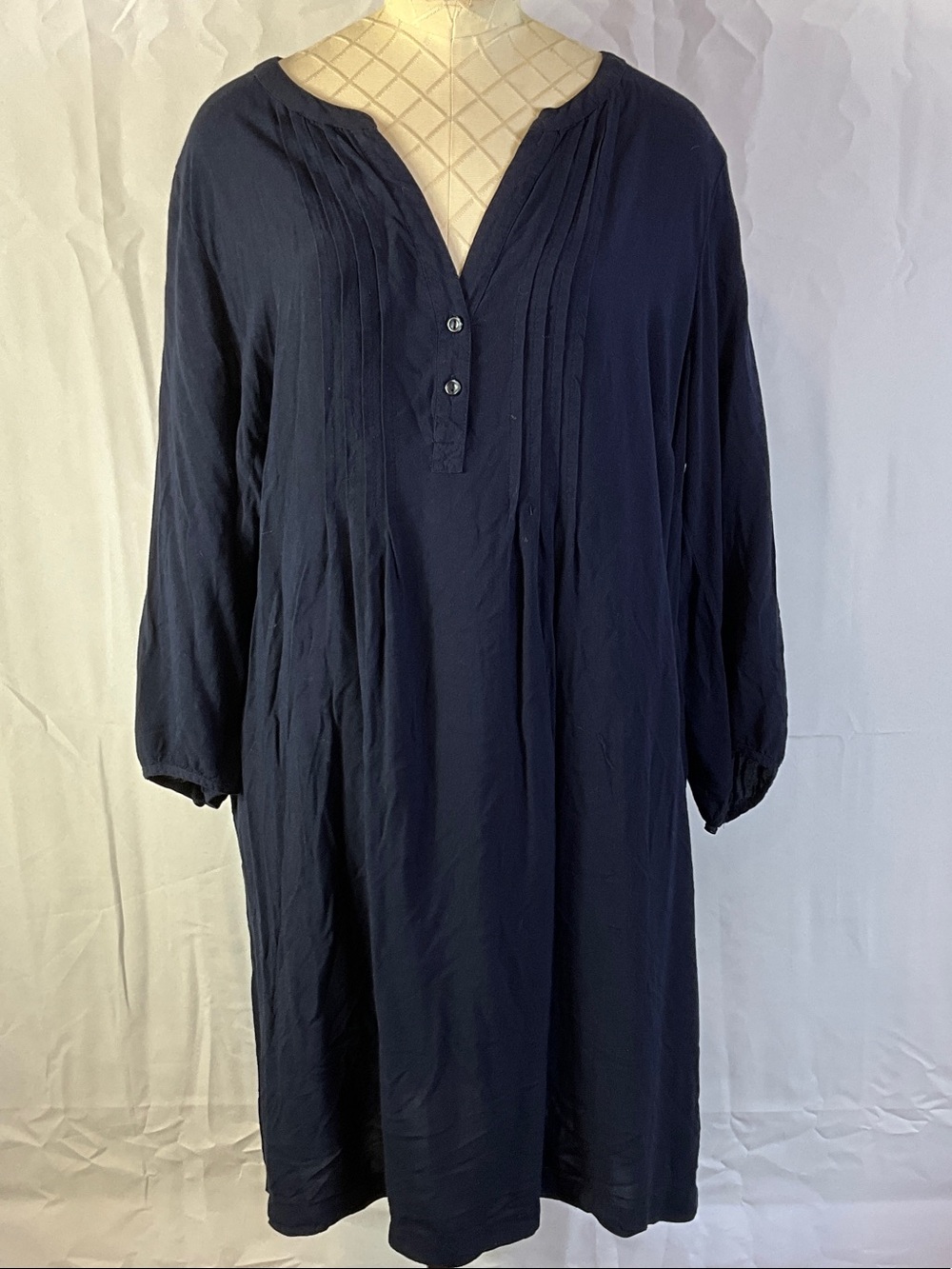 Old Navy XL Navy Blue Pintuck V-Neck 3/4 Sleeve Midi Dress